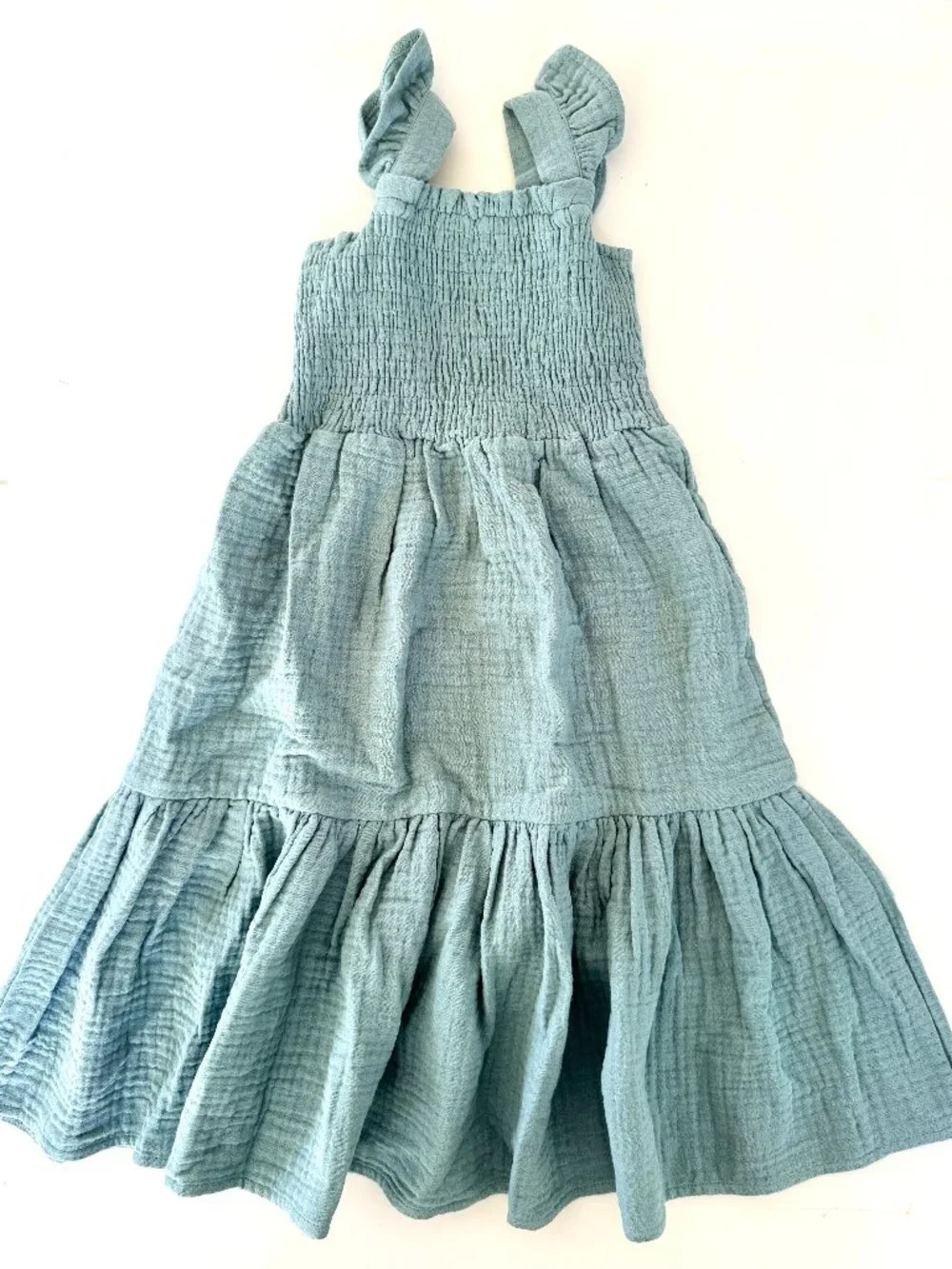 Alice + Ames 3T Girls Dress Sage Green Muslin Cotton Smocked Tiered NWT